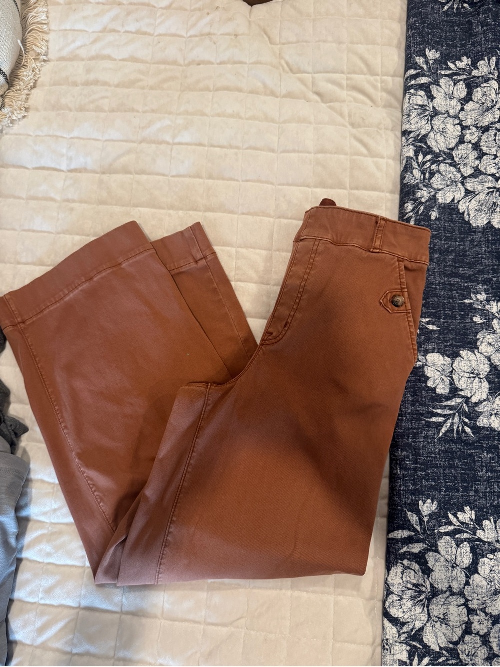 Spanx Stretch Twill Pull-On Cropped Wide Leg Pant -rust